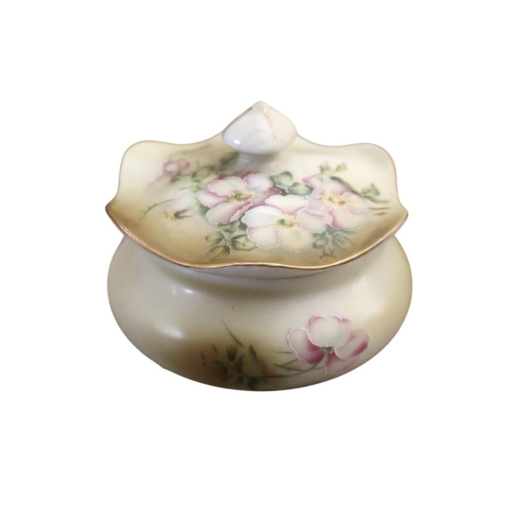 Vintage Hand Painted Floral Roses Nippon Porcelain Trinket Box Cottagecore